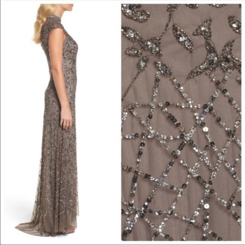 Adrianna Papell mock neck beaded gown - Picture 7 of 9